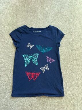 Garnet Hill Navy Short-Sleeve Tee with Multicolor Butterfly Motif